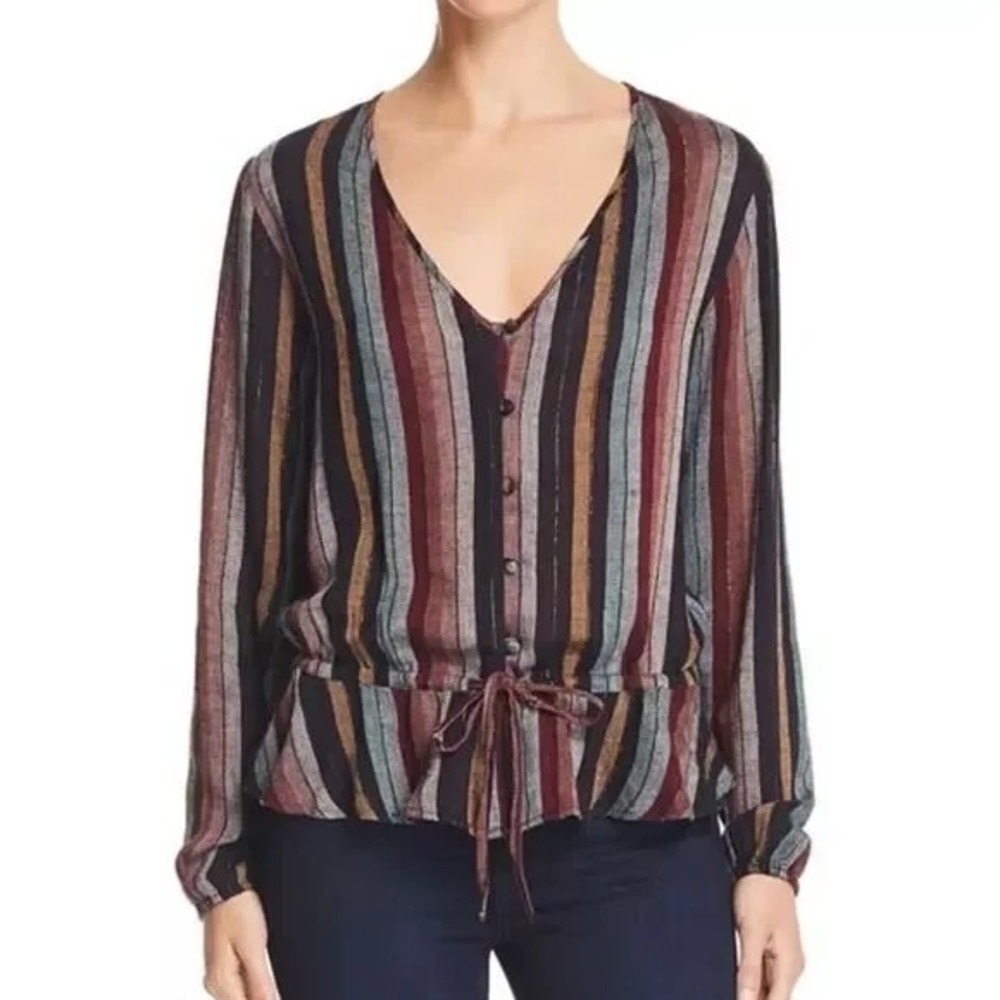 Rails Beaux Varadero Stripe Multicolor‎ Tie Waist Peplum Boho Retro Blouse Small
